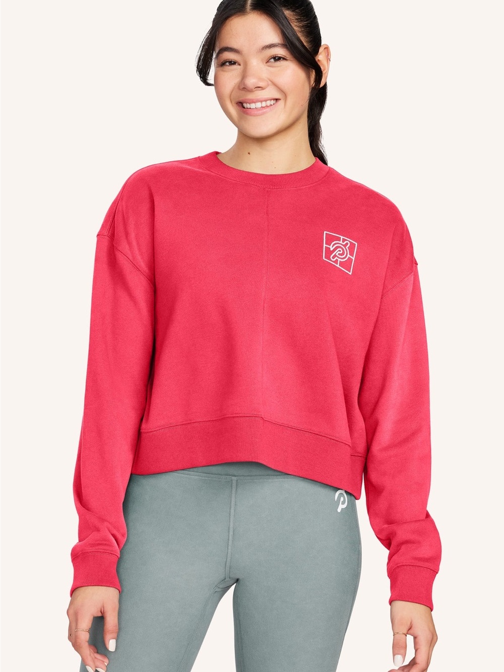 Peloton Soft French Terry Crop Crewneck Sweatshirt Pink NWT Sz S